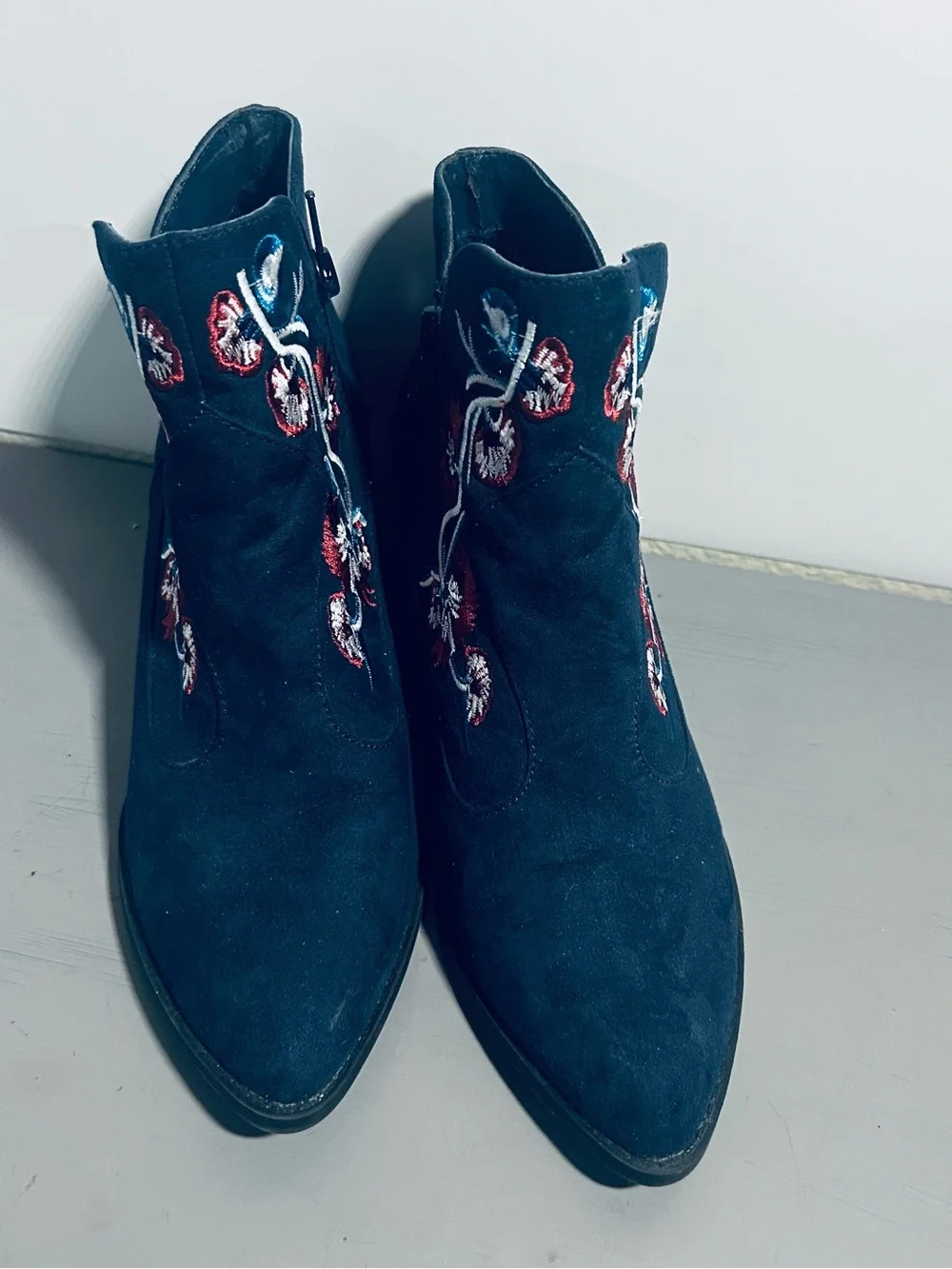 Carlos by Carlos Santana Navy Suede Layne Embroidered Wedge Booties